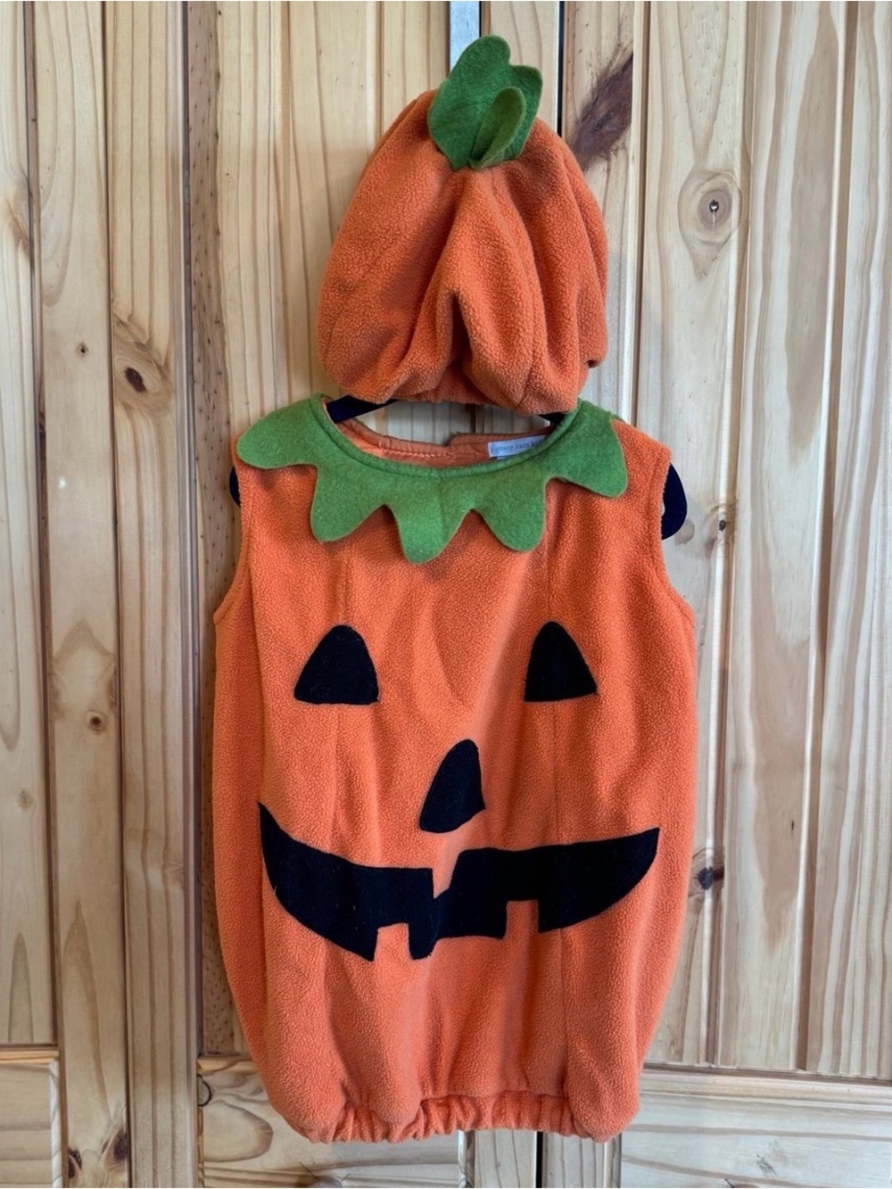 Pottery Barn Kids Orange Pumpkin Jack-O'-Lantern Costume with Green Collar Hat